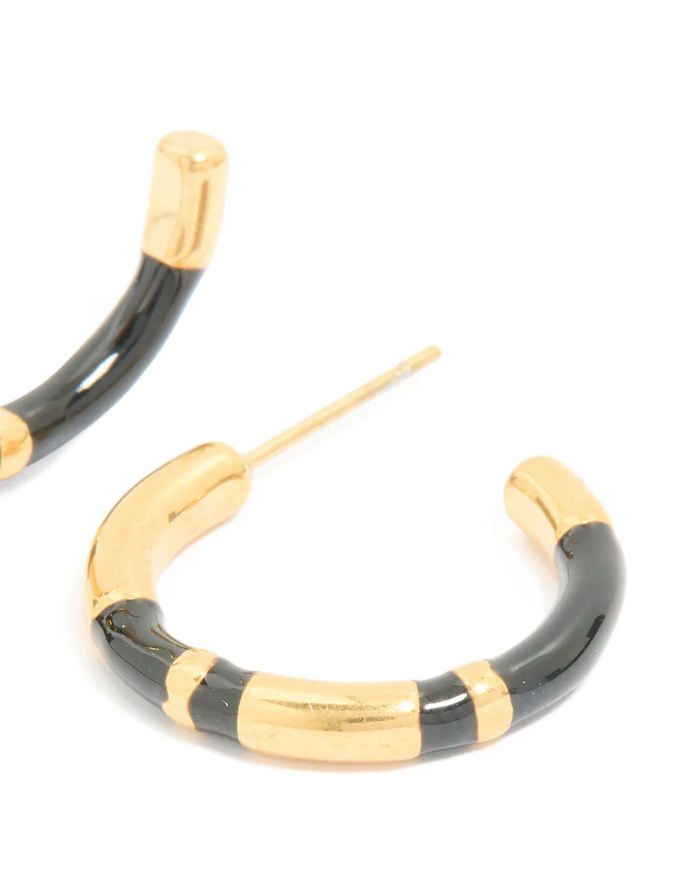 Waterproof Gold Plated Stainless Steel Small Black Enamel Stripe Hoop Earrings - Image 5