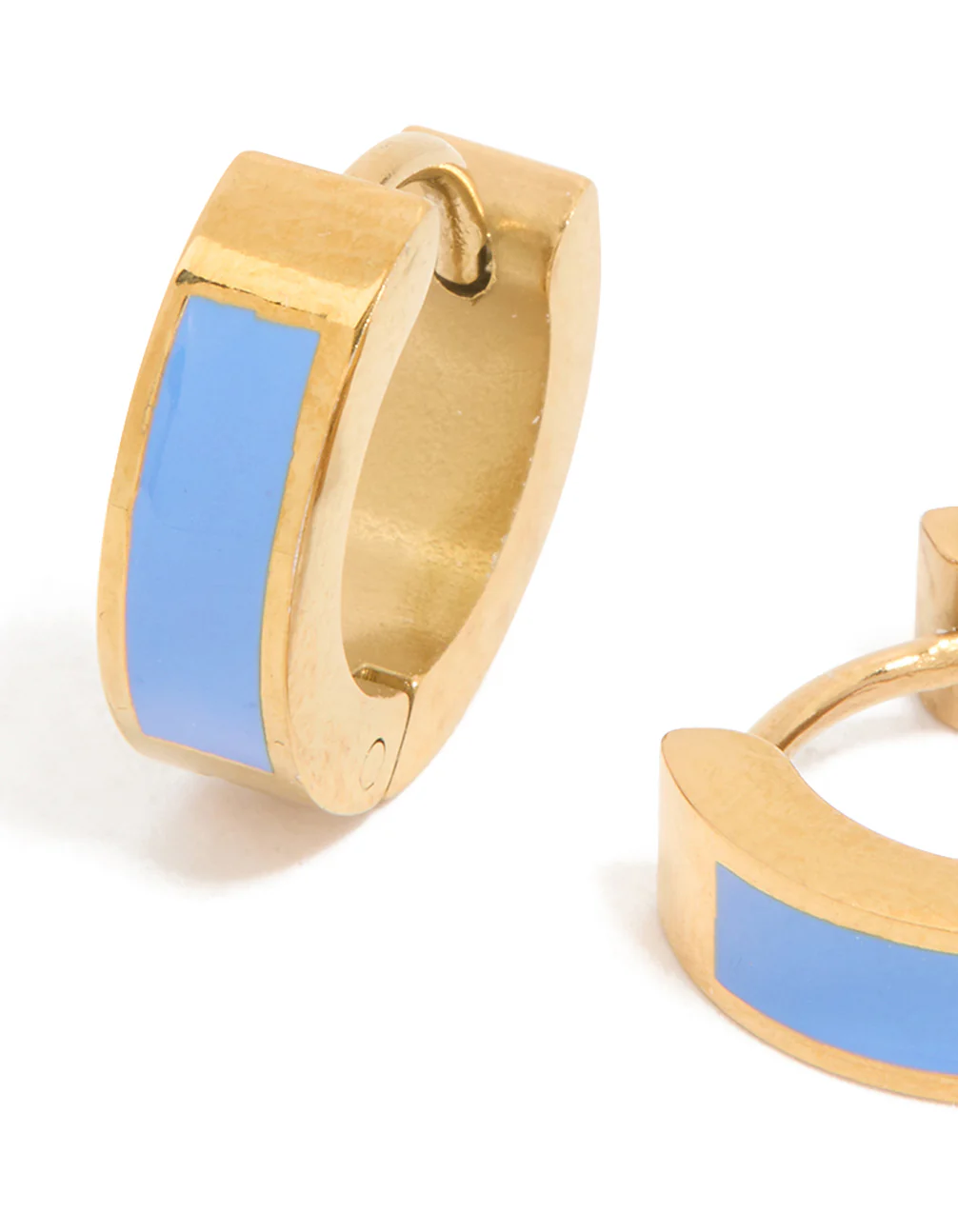 Waterproof Gold Plated Stainless Steel Small Blue Enamel Inlay Huggie Earrings - Image 4