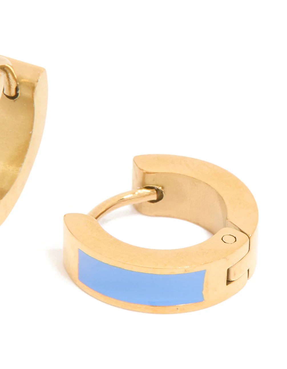 Waterproof Gold Plated Stainless Steel Small Blue Enamel Inlay Huggie Earrings - Image 5