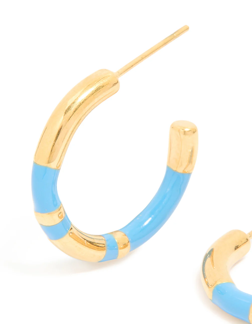Waterproof Gold Plated Stainless Steel Small Blue Enamel Stripe Hoop Earrings - Image 4