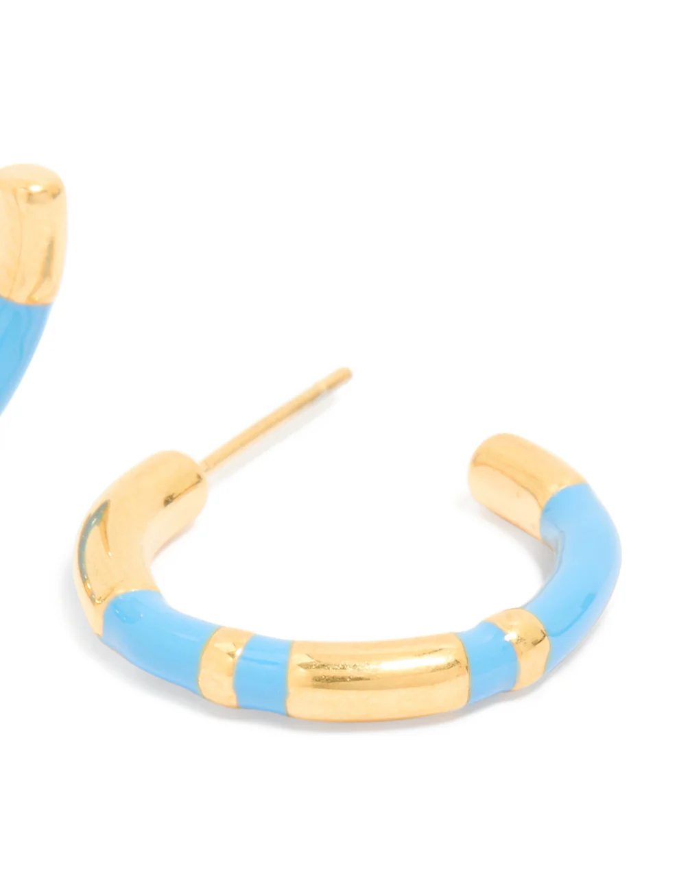 Waterproof Gold Plated Stainless Steel Small Blue Enamel Stripe Hoop Earrings - Image 5