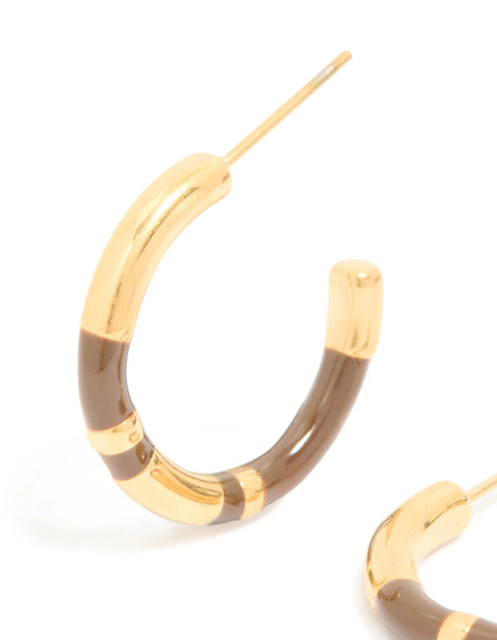 Waterproof Gold Plated Stainless Steel Small Brown Enamel Stripe Hoop Earrings - Image 4