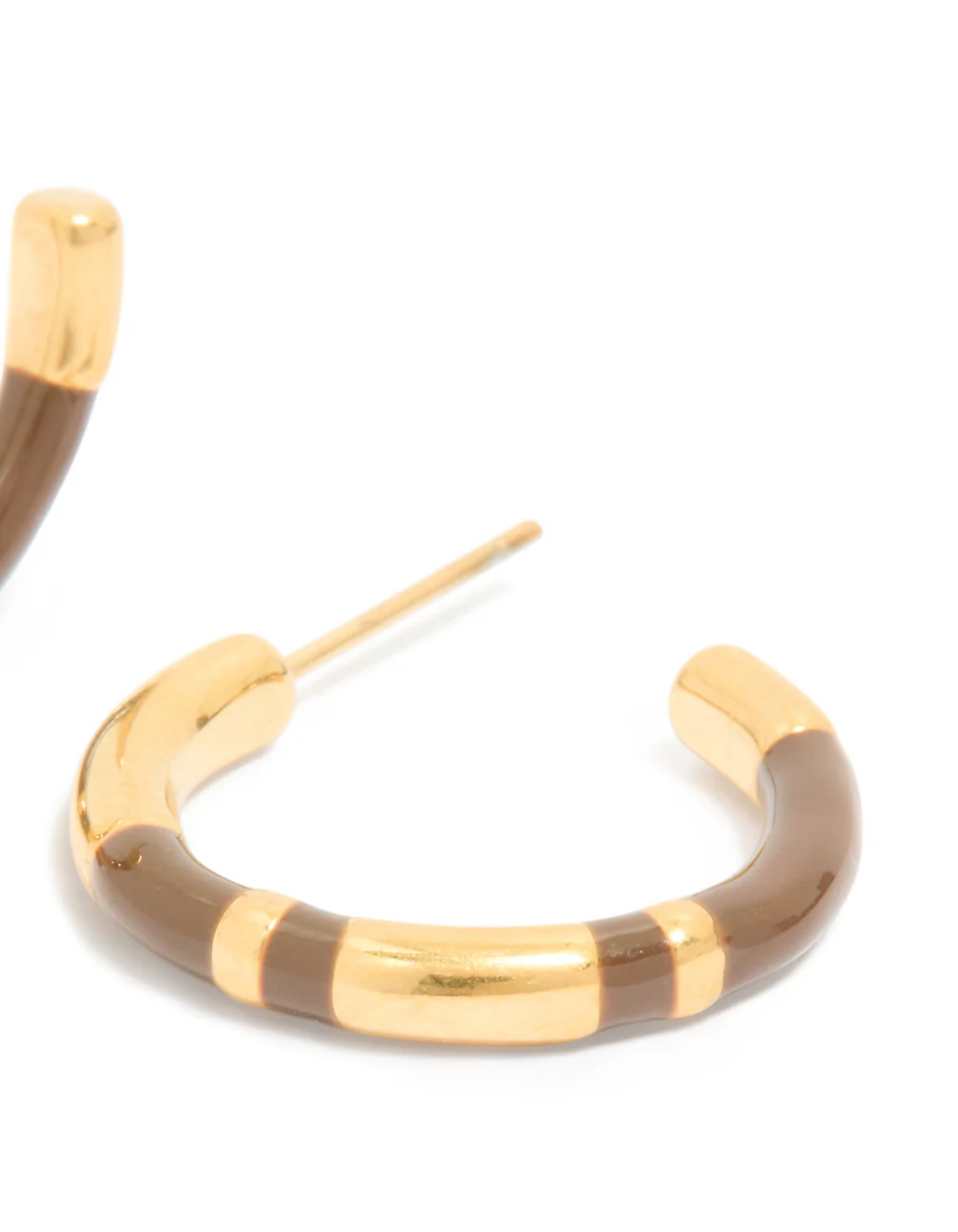 Waterproof Gold Plated Stainless Steel Small Brown Enamel Stripe Hoop Earrings - Image 5