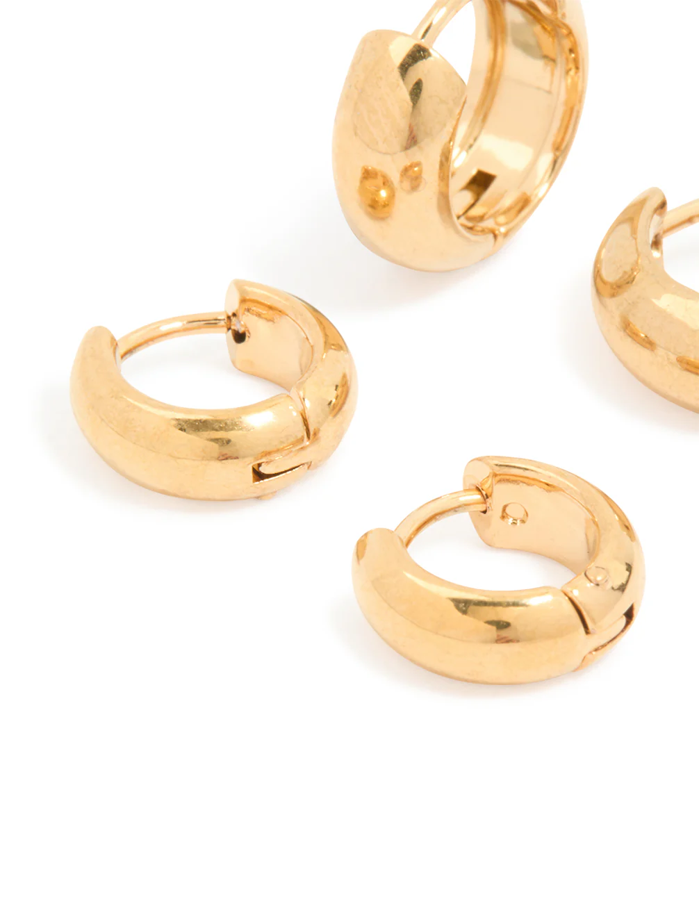 Waterproof Gold Plated Stainless Steel Small Chubby Huggie Earrings 2 Pack - Image 4