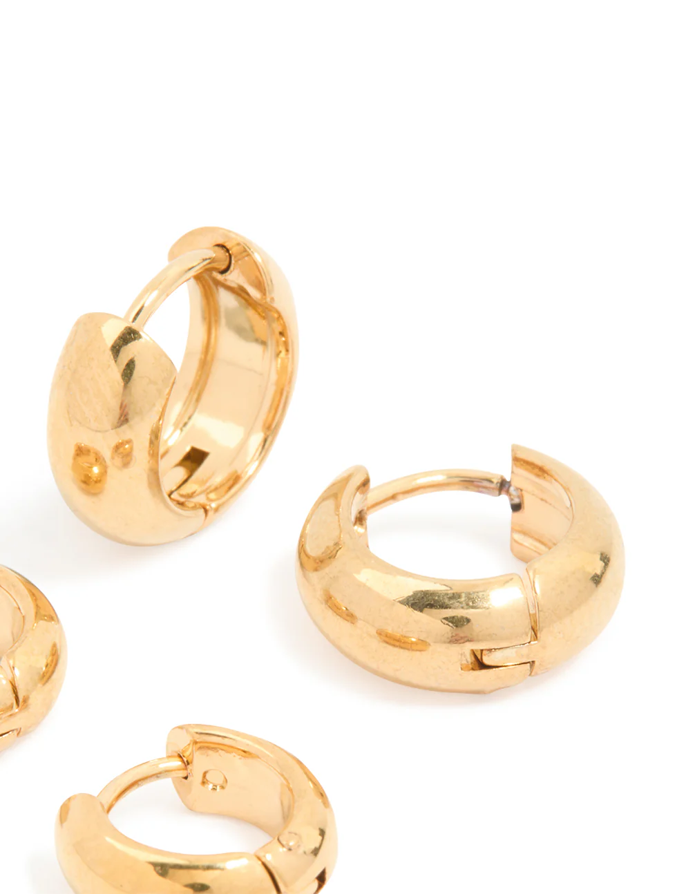 Waterproof Gold Plated Stainless Steel Small Chubby Huggie Earrings 2 Pack - Image 5