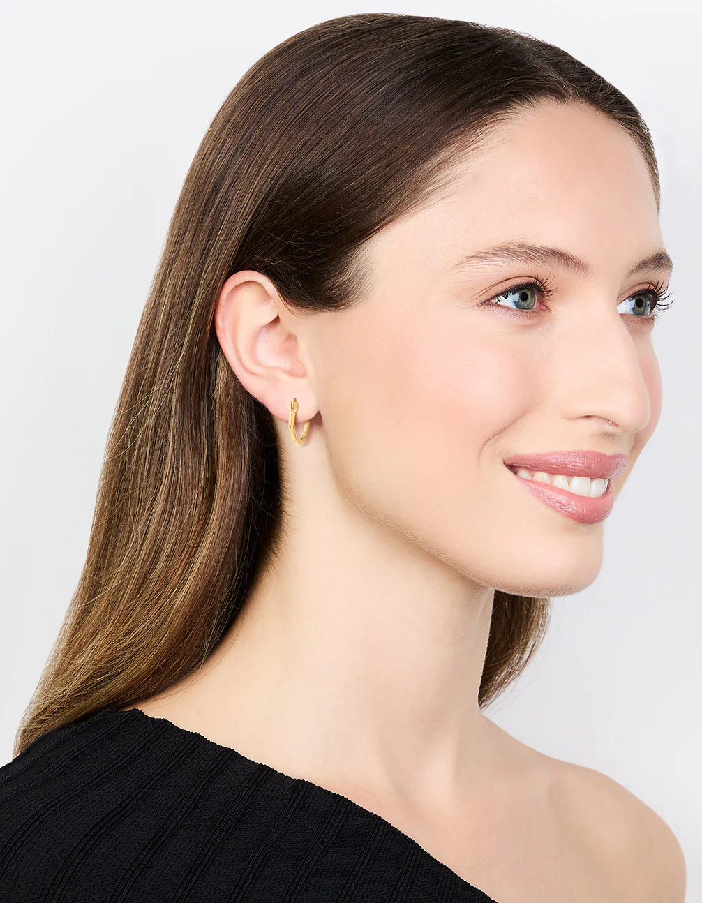Waterproof Gold Plated Stainless Steel Small Flat Edge Hoop Earrings - Image 3