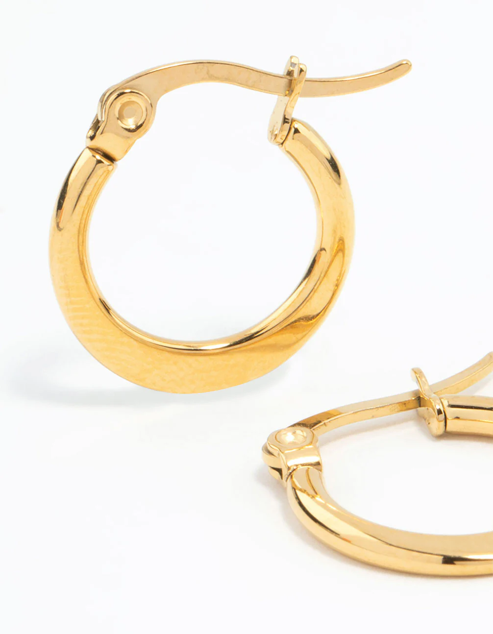 Waterproof Gold Plated Stainless Steel Small Flat Edge Hoop Earrings - Image 4