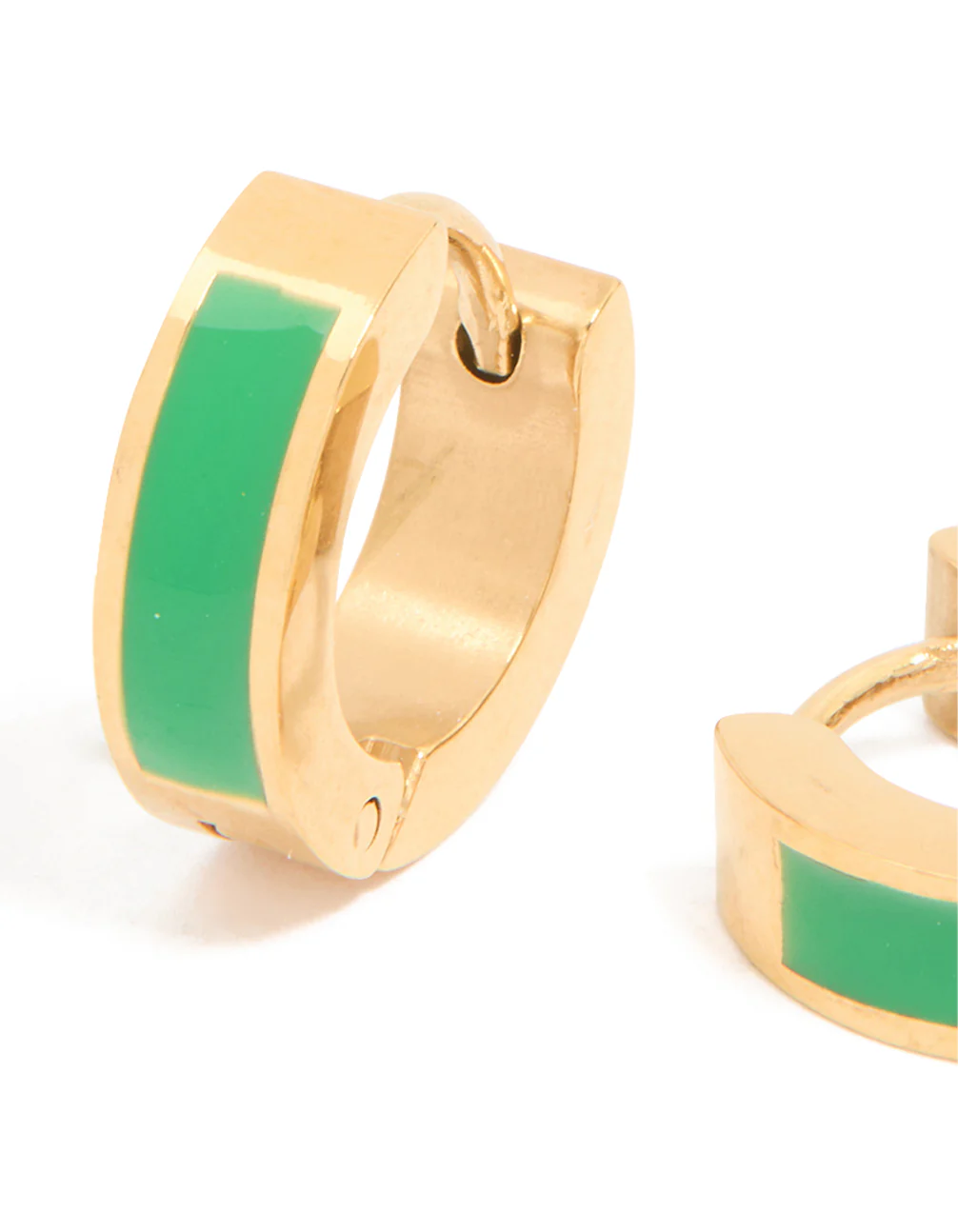 Waterproof Gold Plated Stainless Steel Small Green Enamel Inlay Huggie Earrings - Image 4