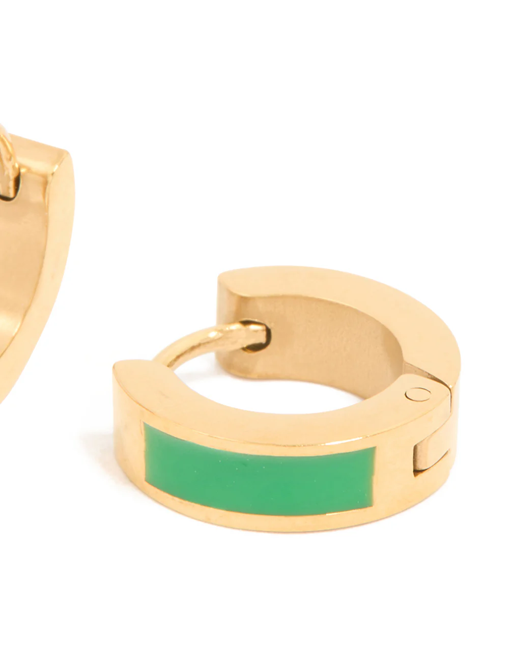 Waterproof Gold Plated Stainless Steel Small Green Enamel Inlay Huggie Earrings - Image 5
