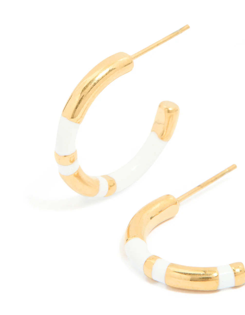 Waterproof Gold Plated Stainless Steel Small Stripe White Enamel Hoop Earrings - Image 4