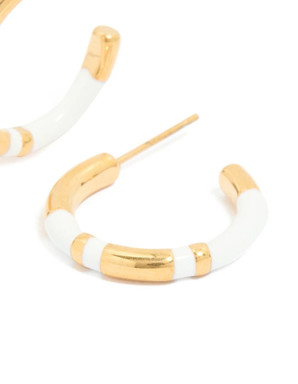 Waterproof Gold Plated Stainless Steel Small Stripe White Enamel Hoop Earrings - Image 5