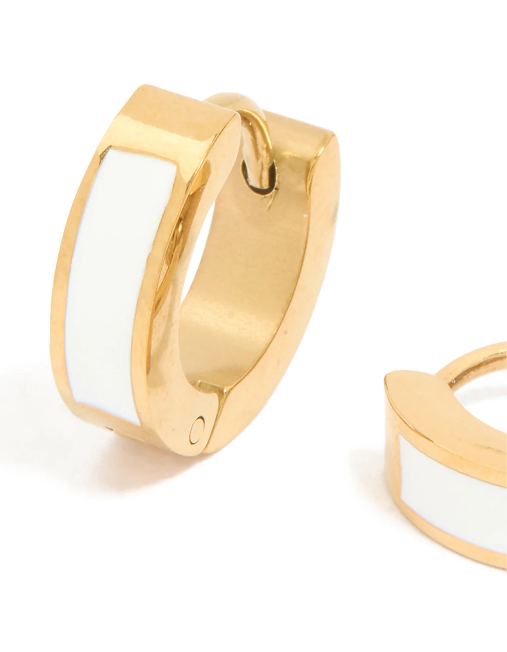 Waterproof Gold Plated Stainless Steel Small White Enamel Inlay Huggie Earrings - Image 4