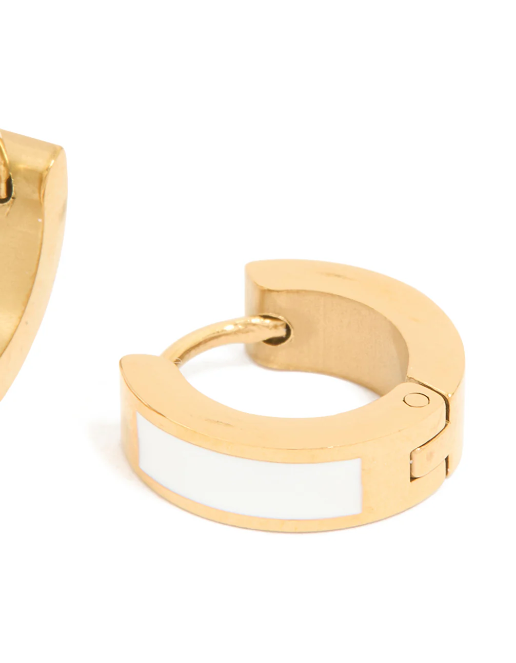 Waterproof Gold Plated Stainless Steel Small White Enamel Inlay Huggie Earrings - Image 5