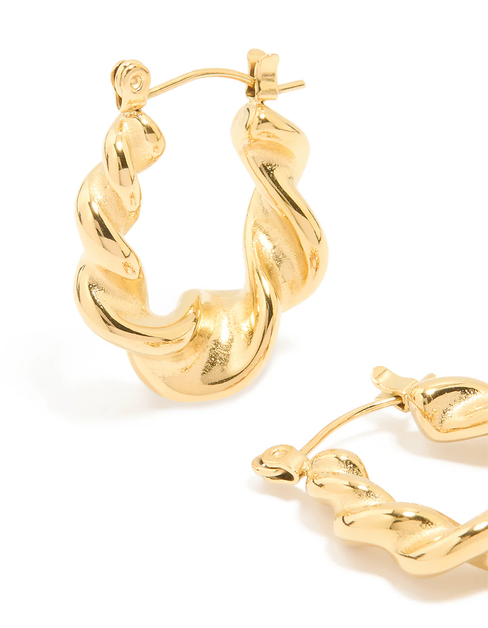Waterproof Gold Plated Stainless Steel Smooth Large Twisted Hoop Earrings - Image 2