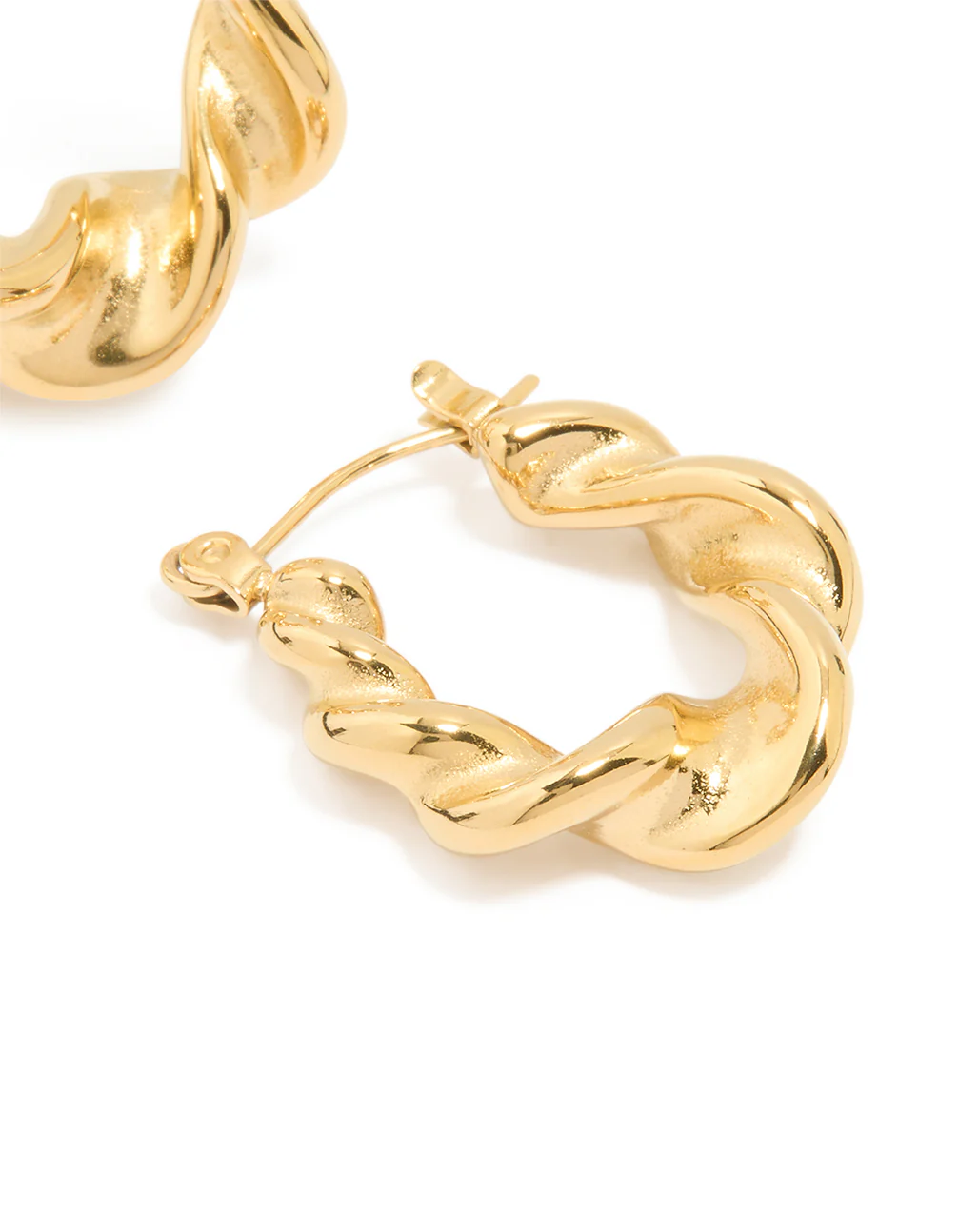 Waterproof Gold Plated Stainless Steel Smooth Large Twisted Hoop Earrings - Image 3