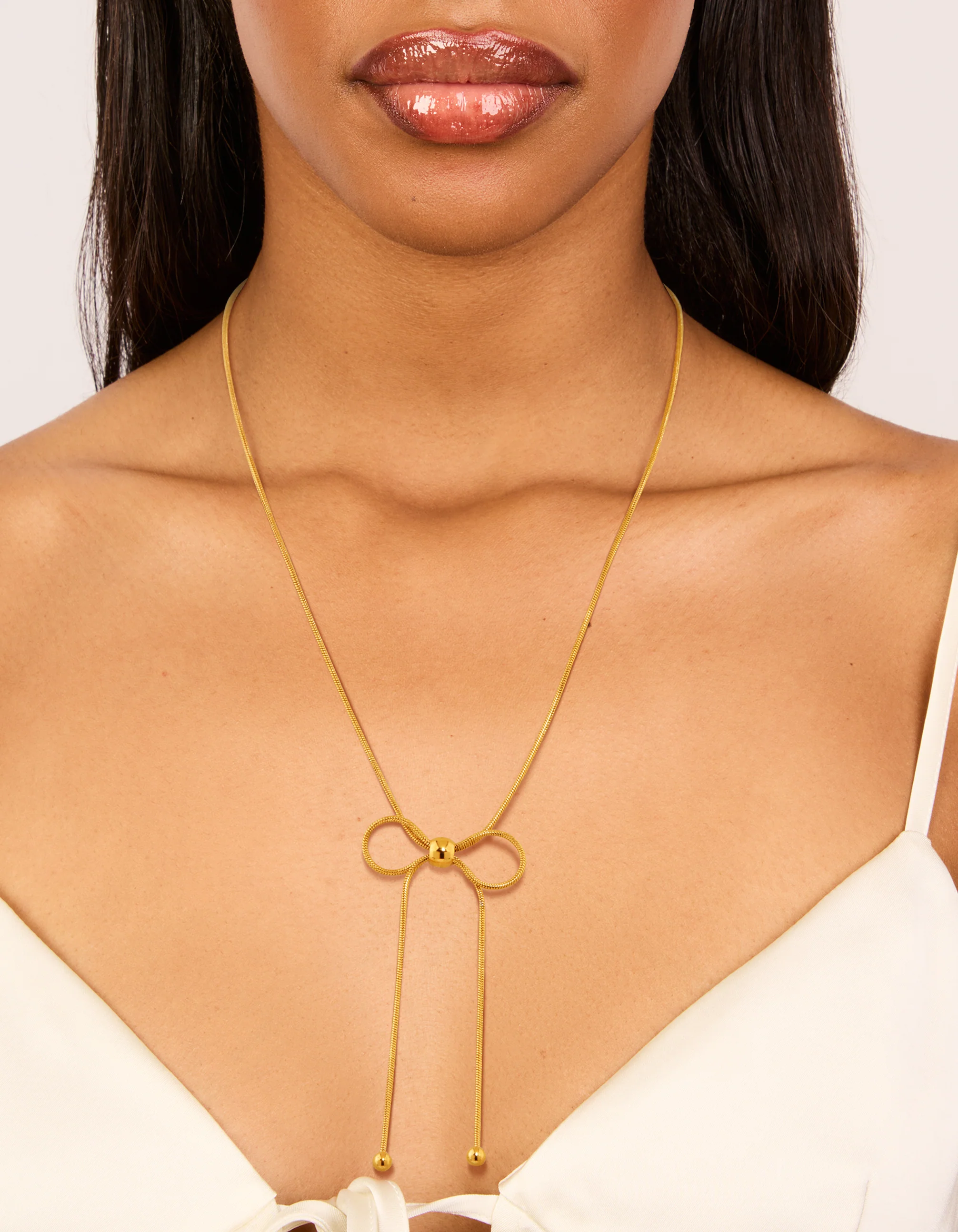 Waterproof Gold Plated Stainless Steel Snake Chain Bow Necklace - Image 2