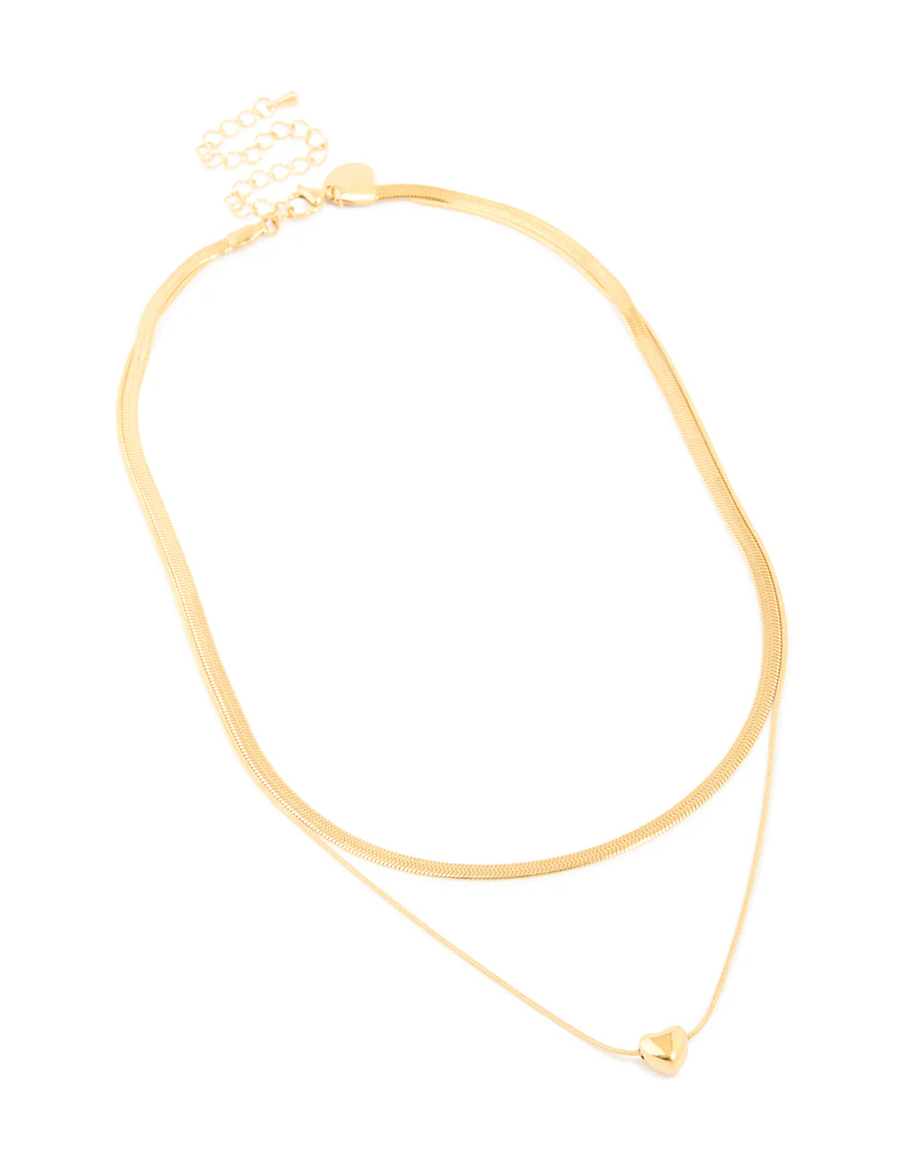 Waterproof Gold Plated Stainless Steel Snake Chain & Heart Pendant Layered Necklace - Image 2