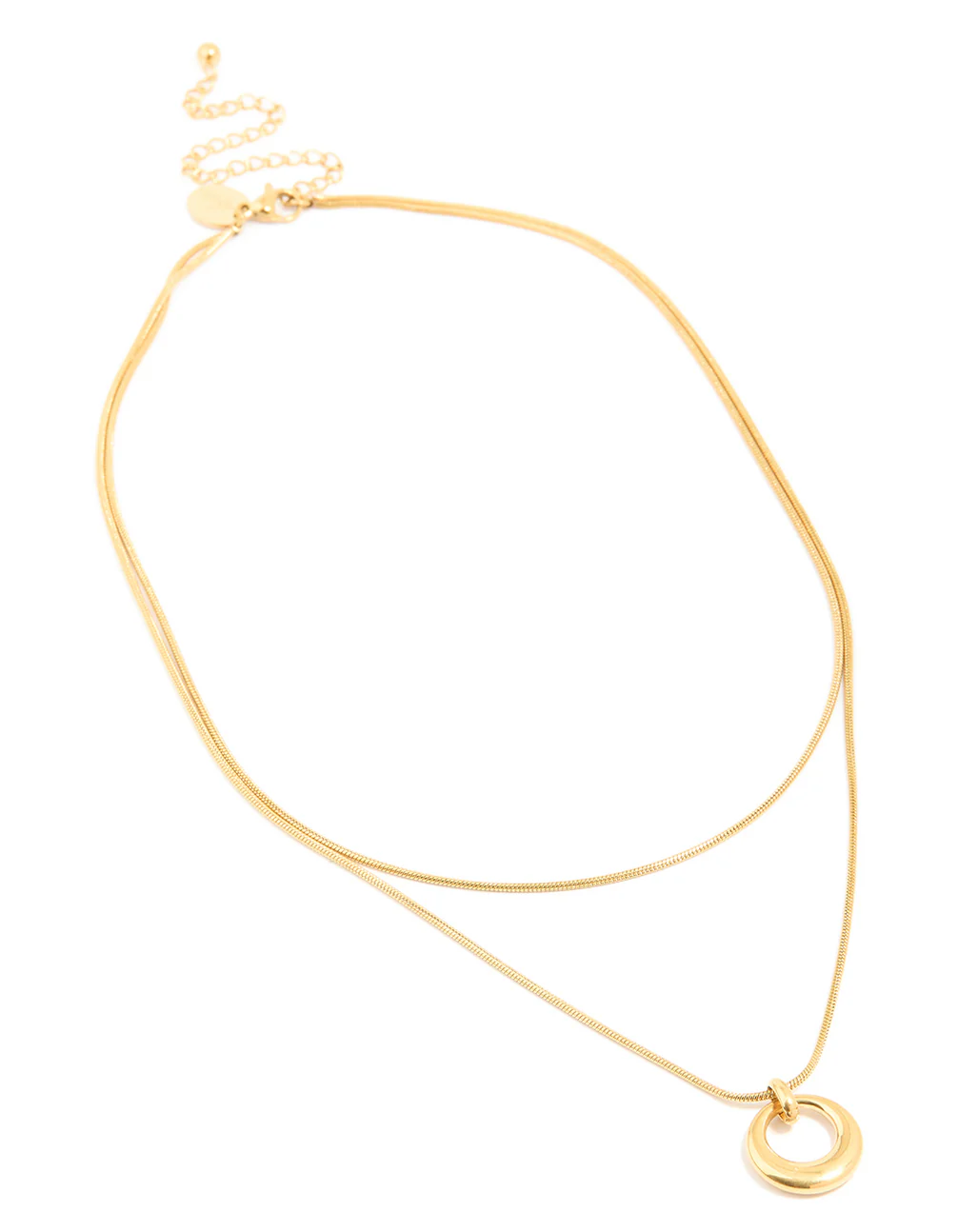 Waterproof Gold Plated Stainless Steel Snake Chain & Open Circle Pendant Layered Necklace - Image 2