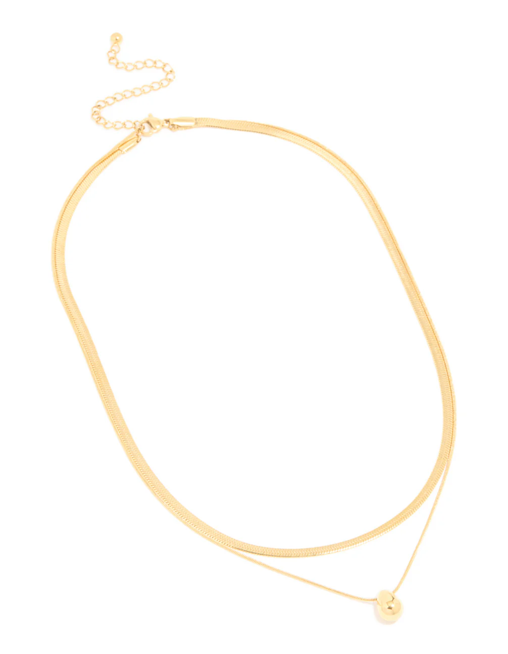 Waterproof Gold Plated Stainless Steel Snake Chain & Pebble Layered Necklace - Image 2