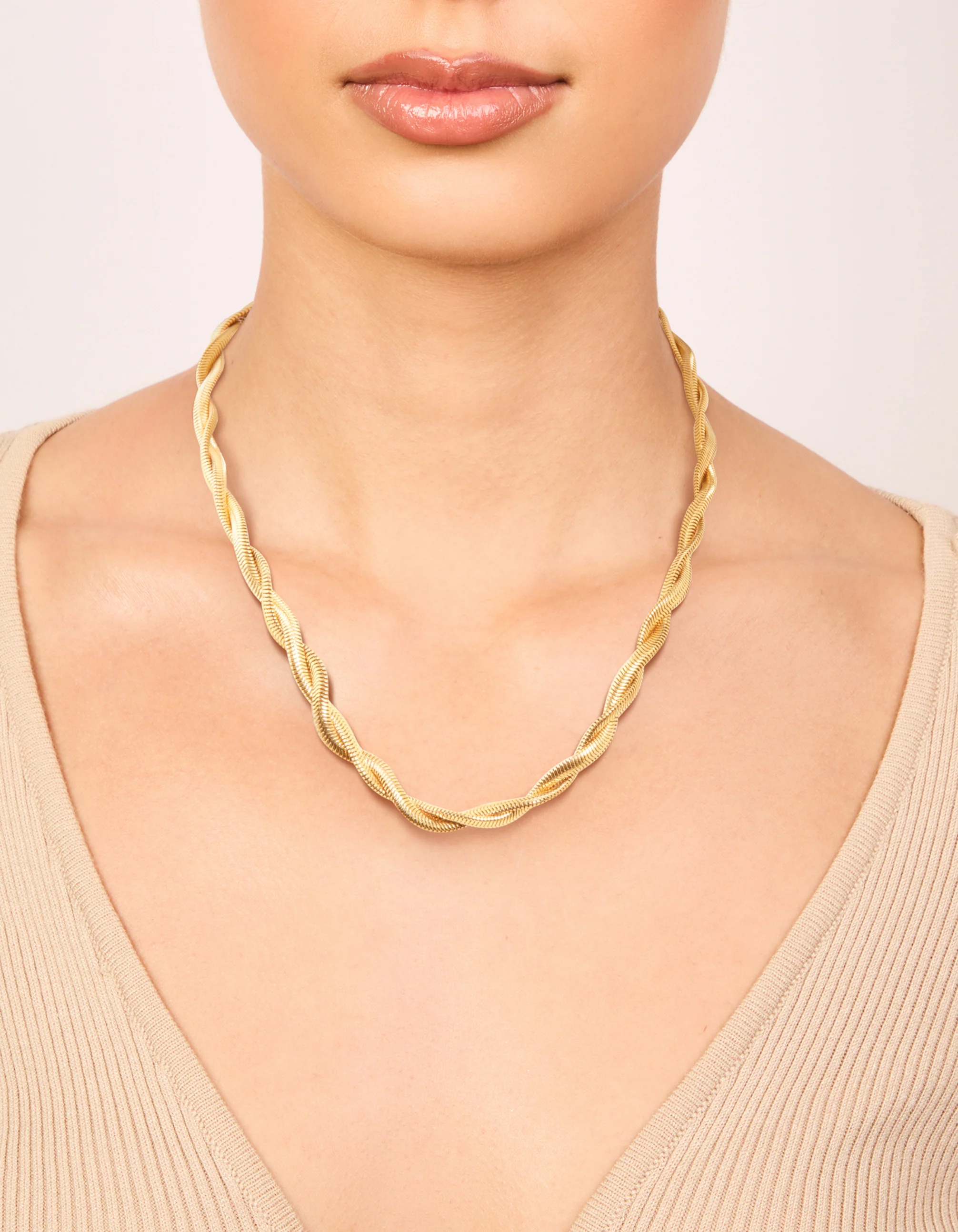Waterproof Gold Plated Stainless Steel Snake Chain Twisted Necklace - Image 2