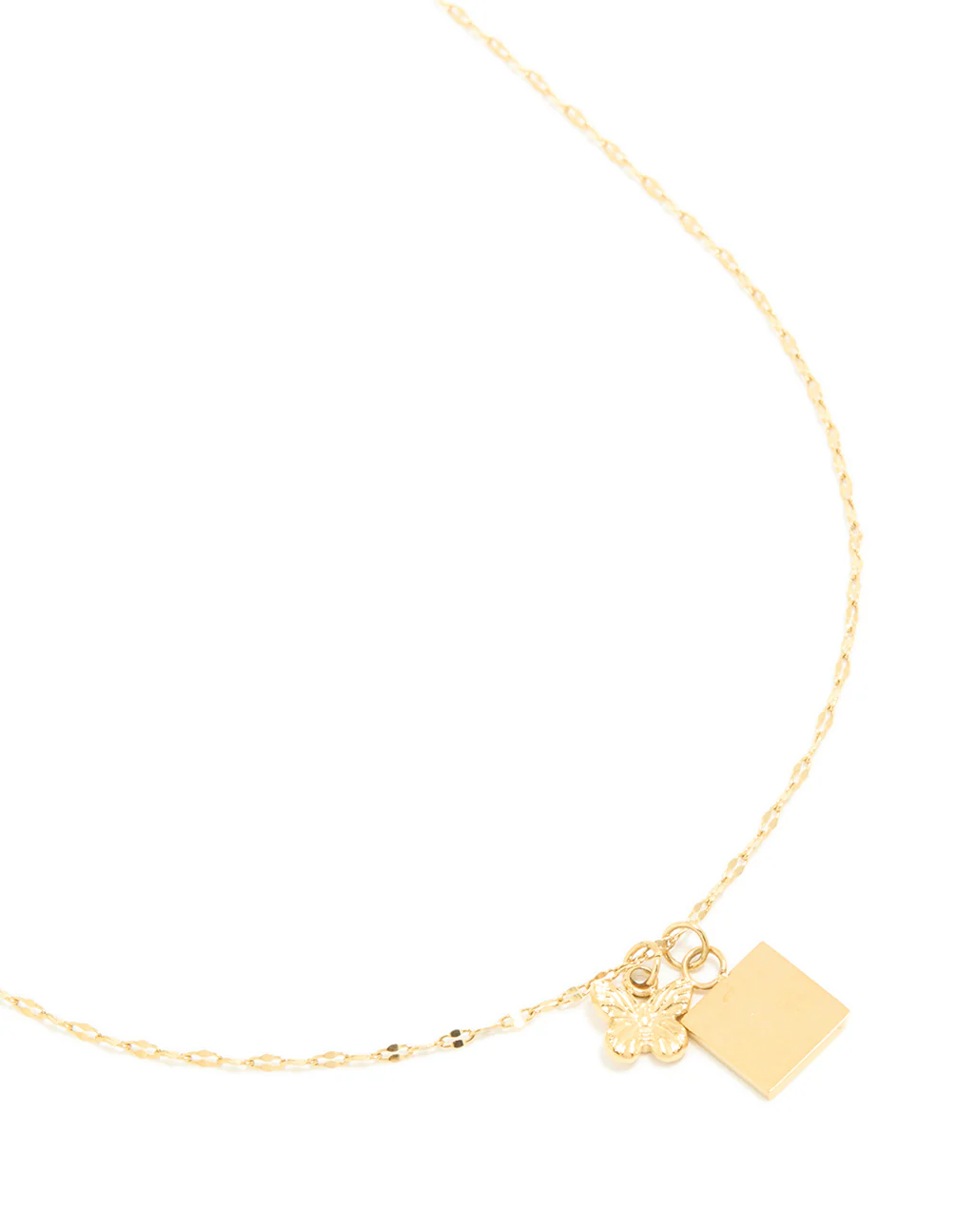 Waterproof Gold Plated Stainless Steel Square & Butterfly Pendant Necklace - Image 2