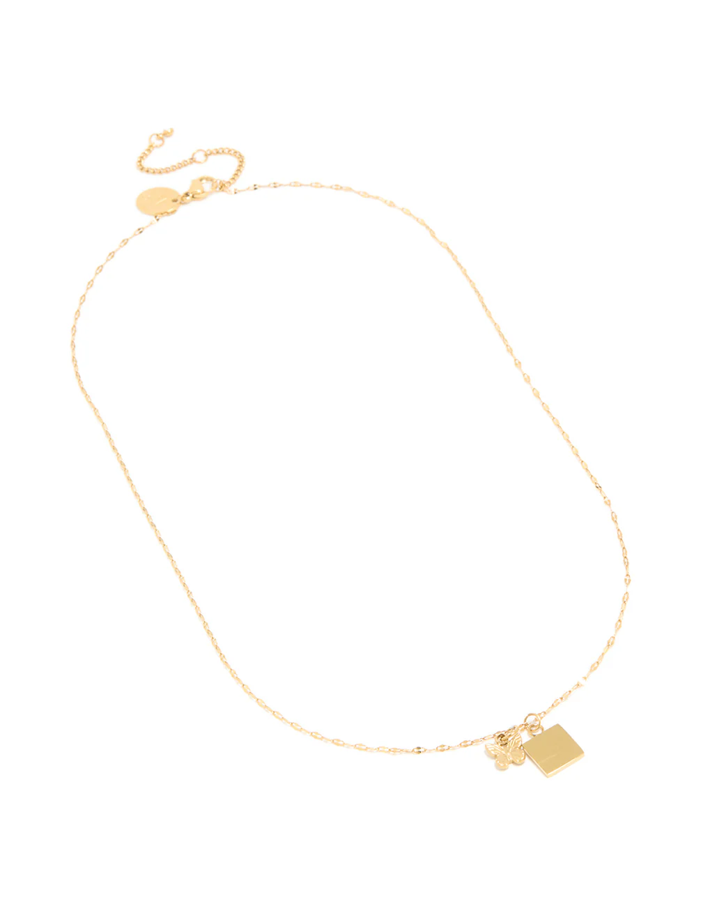 Waterproof Gold Plated Stainless Steel Square & Butterfly Pendant Necklace - Image 2