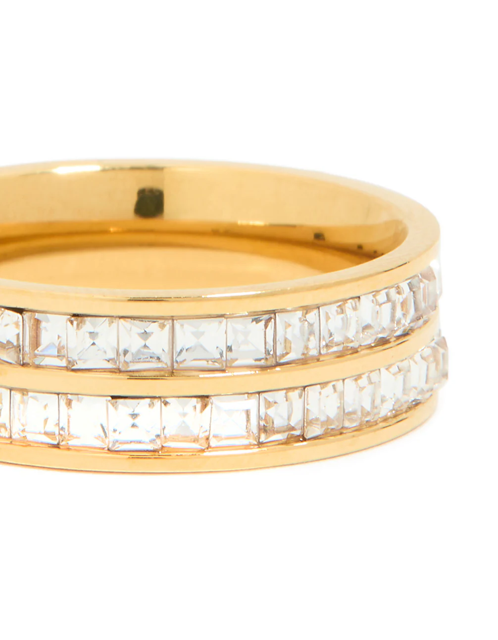 Waterproof Gold Plated Stainless Steel Square Cubic Zirconia Double Layered Ring - Image 3