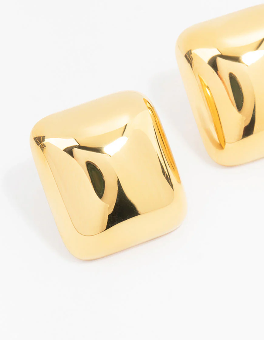 Waterproof Gold Plated Stainless Steel Square Stud Earrings - Image 2