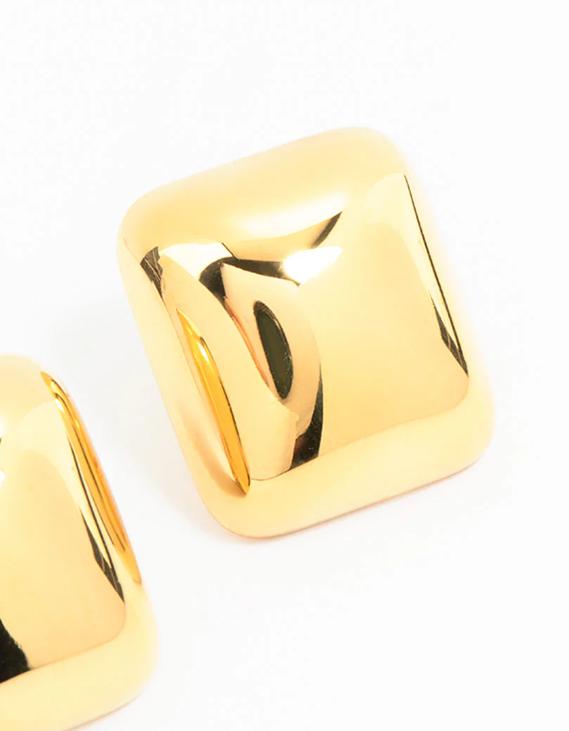 Waterproof Gold Plated Stainless Steel Square Stud Earrings - Image 3