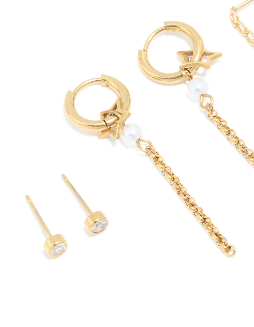 Waterproof Gold Plated Stainless Steel Star Chain & Stud Earrings 4-Pack - Image 2
