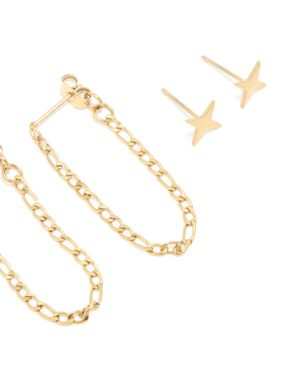Waterproof Gold Plated Stainless Steel Star Chain & Stud Earrings 4-Pack - Image 3