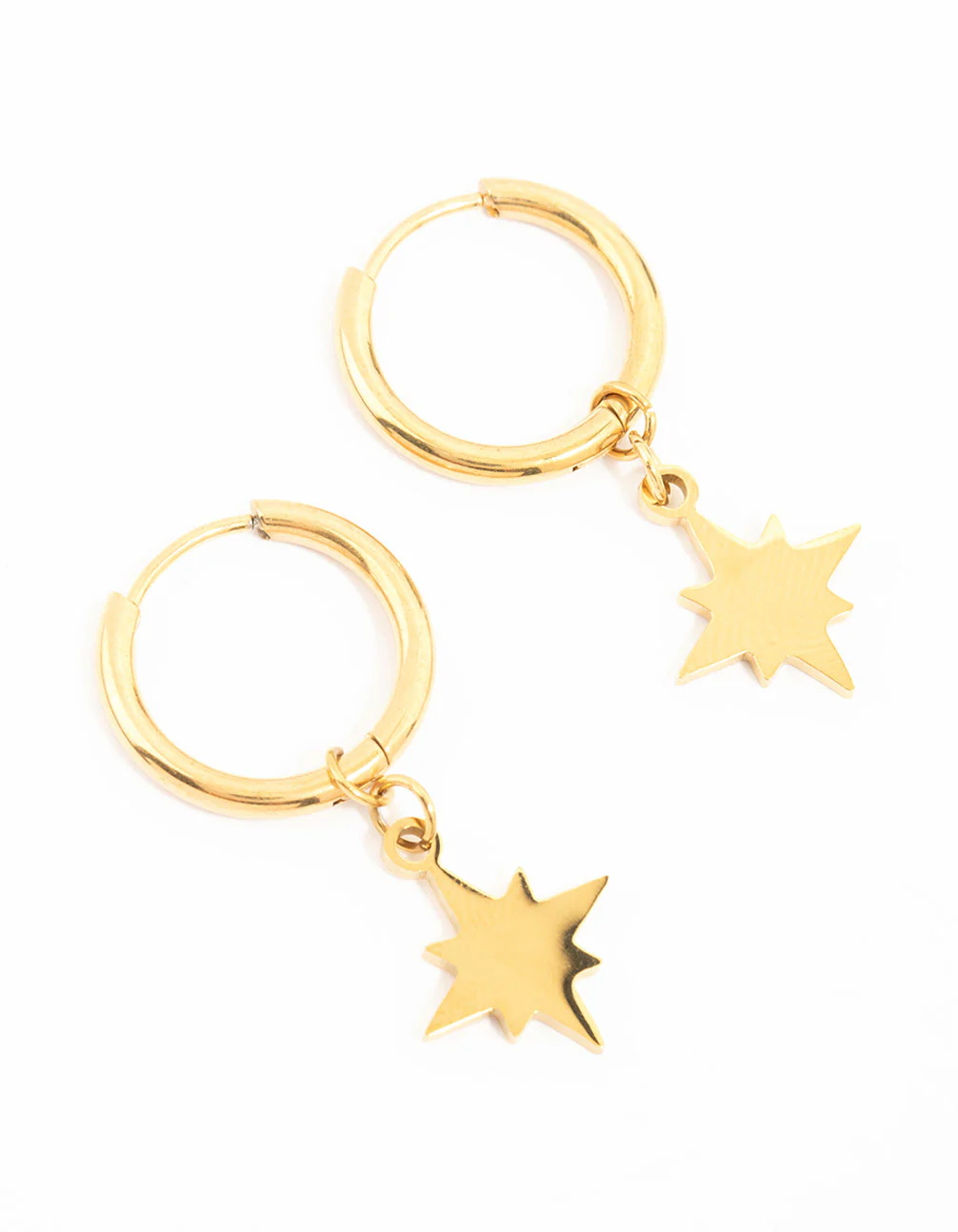 Waterproof Gold Plated Stainless Steel Star Hoop Earrings - Image 4