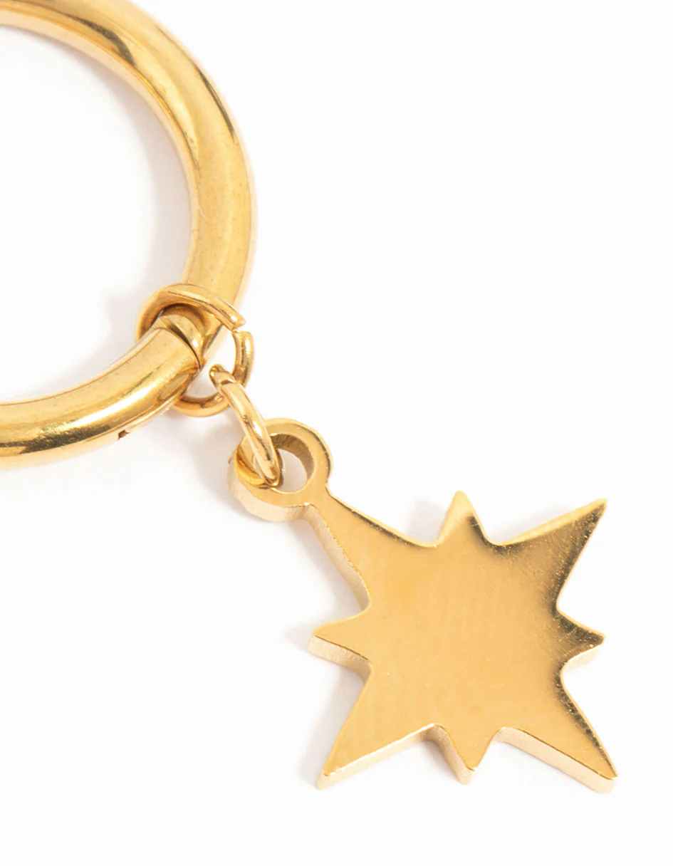 Waterproof Gold Plated Stainless Steel Star Hoop Earrings - Image 5