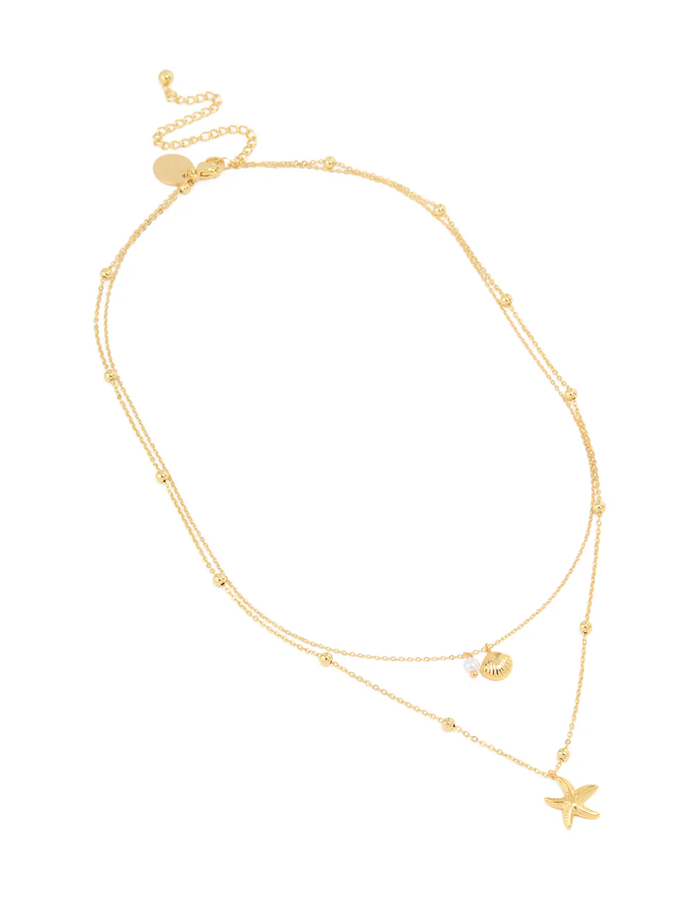 Waterproof Gold Plated Stainless Steel Star & Shell Layered Necklace - Image 2