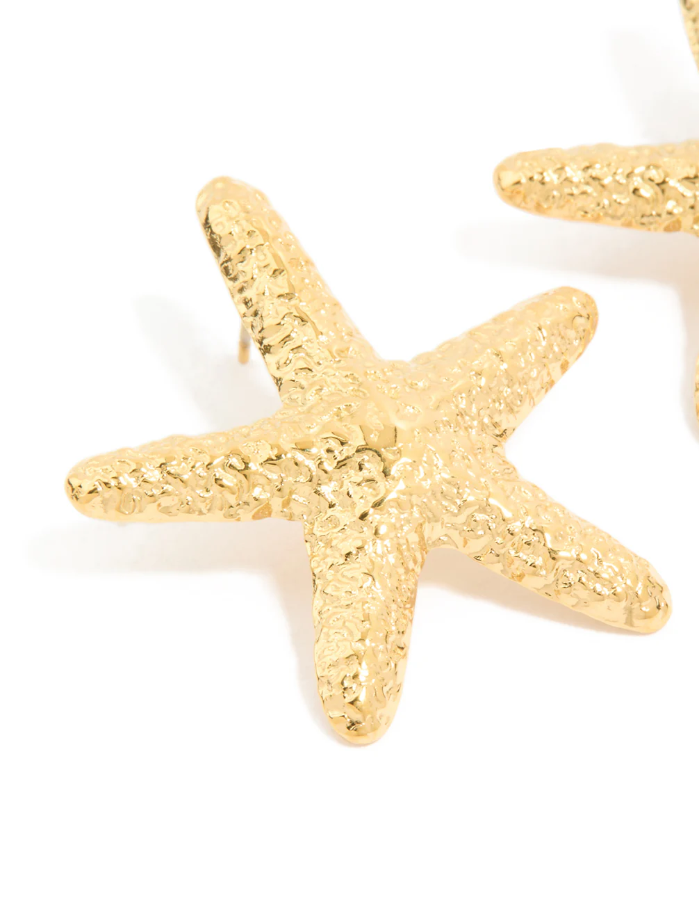 Waterproof Gold Plated Stainless Steel Statement Starfish Stud Earrings - Image 4