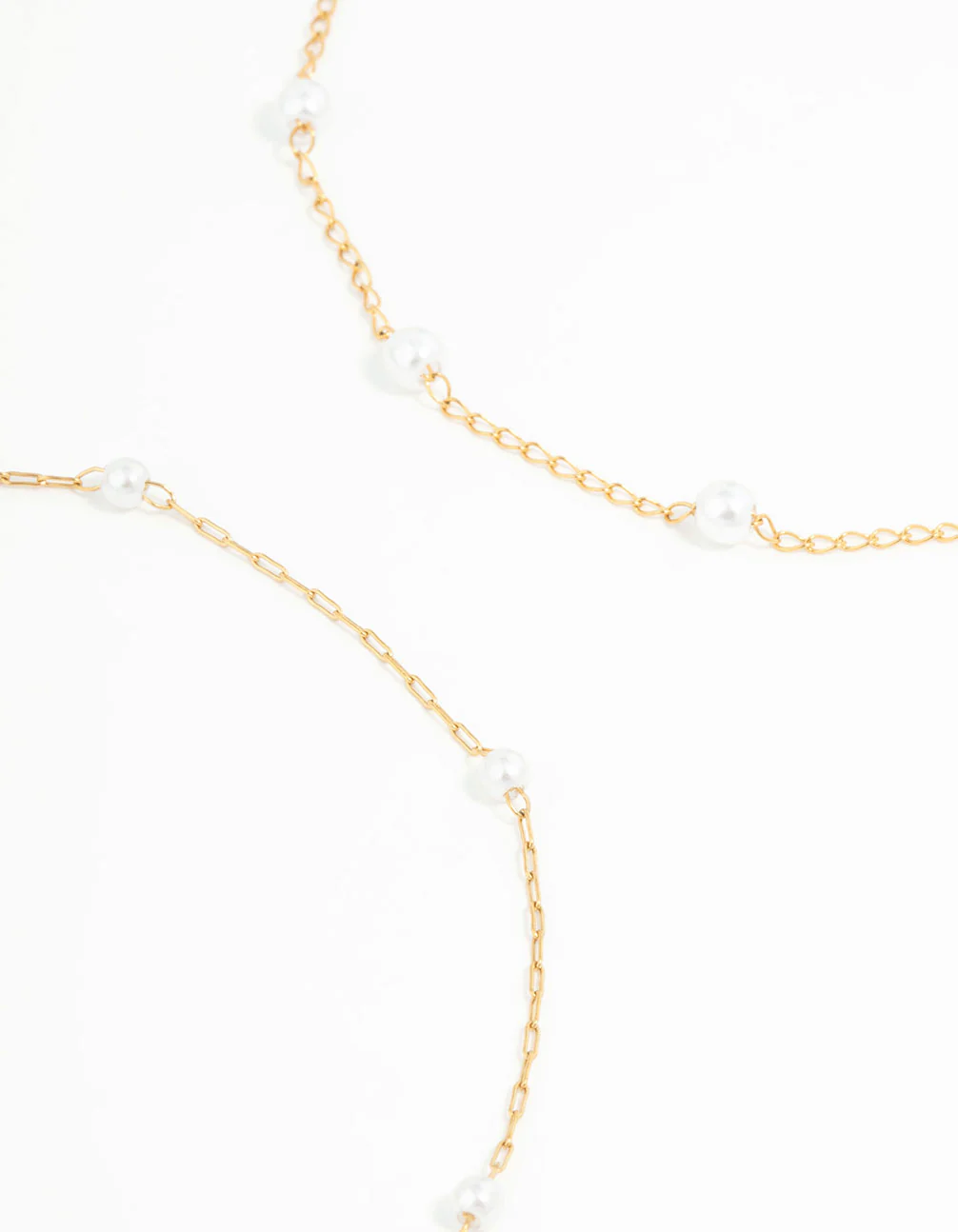 Waterproof Gold Plated Stainless Steel Station & Pearl Anklets 2-Pack - Image 2