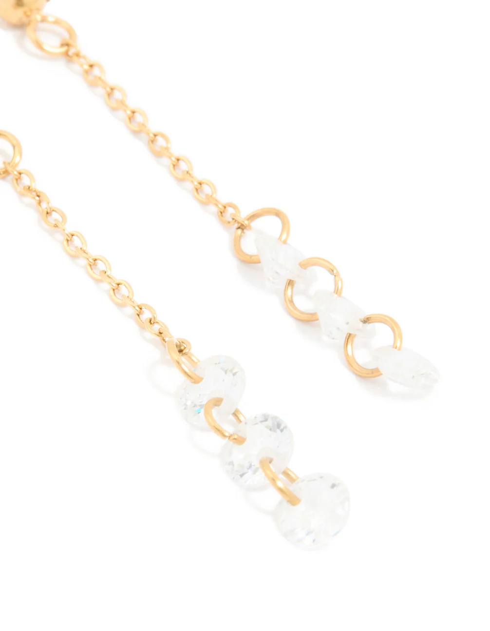 Waterproof Gold Plated Stainless Steel Steel Cubic Zirconia Droplet Chain Earrings - Image 2