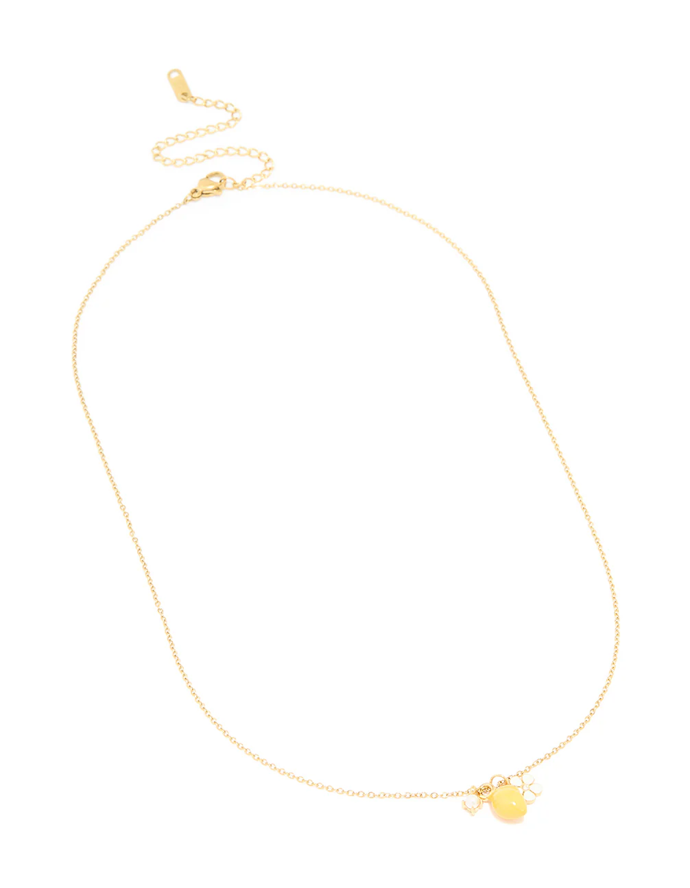 Waterproof Gold Plated Stainless Steel Lemon & Flower Cluster Necklace - Image 4