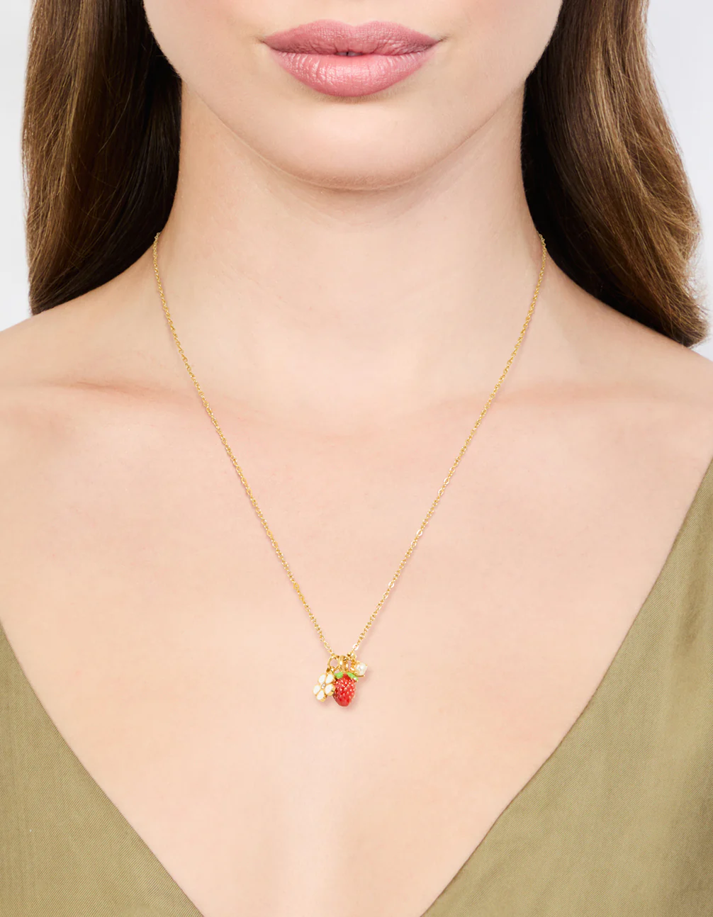 Waterproof Gold Plated Stainless Steel Strawberry & Flower Pendant Necklace - Image 2