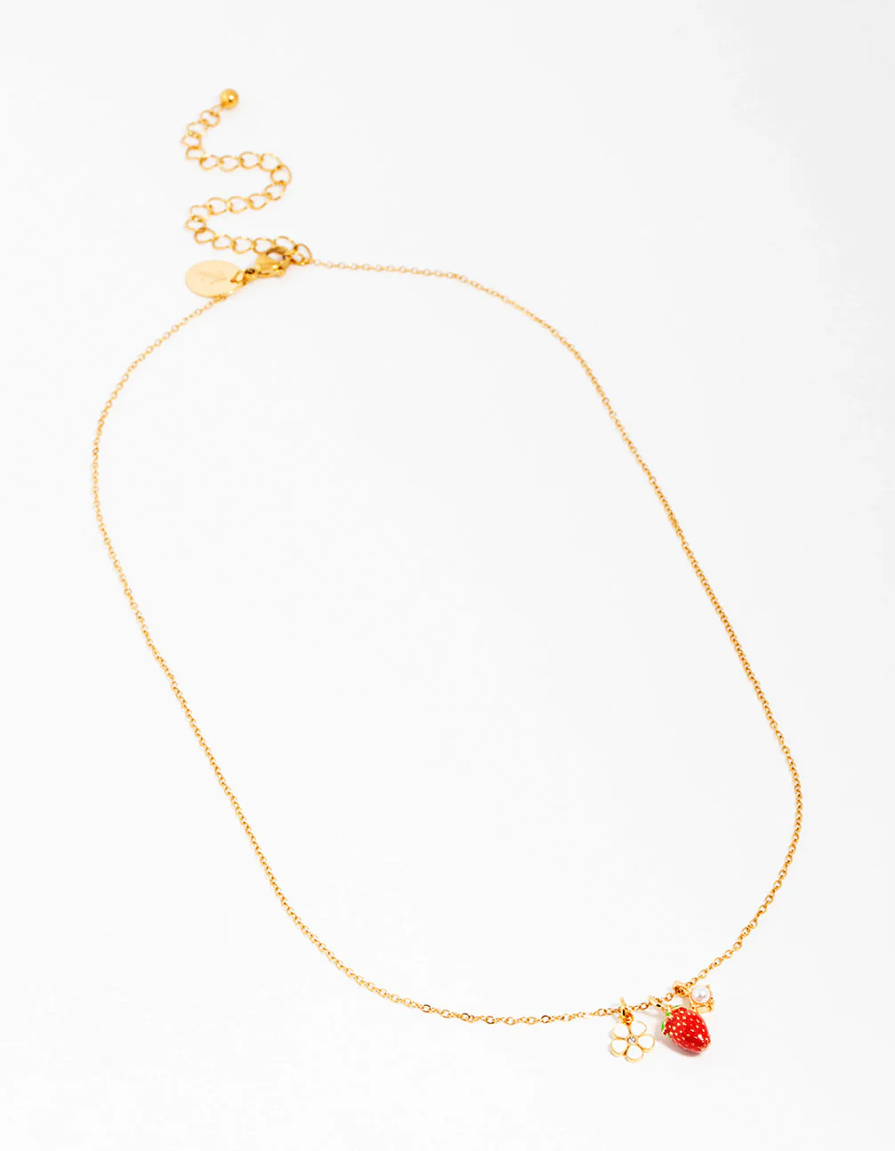 Waterproof Gold Plated Stainless Steel Strawberry & Flower Pendant Necklace - Image 4