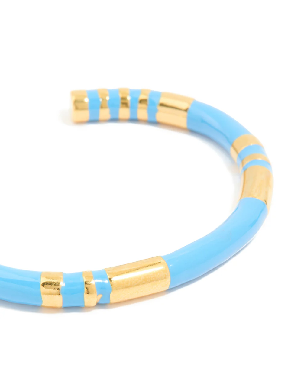 Waterproof Gold Plated Stainless Steel Stripe Blue Enamel Wrist Cuff - Image 4