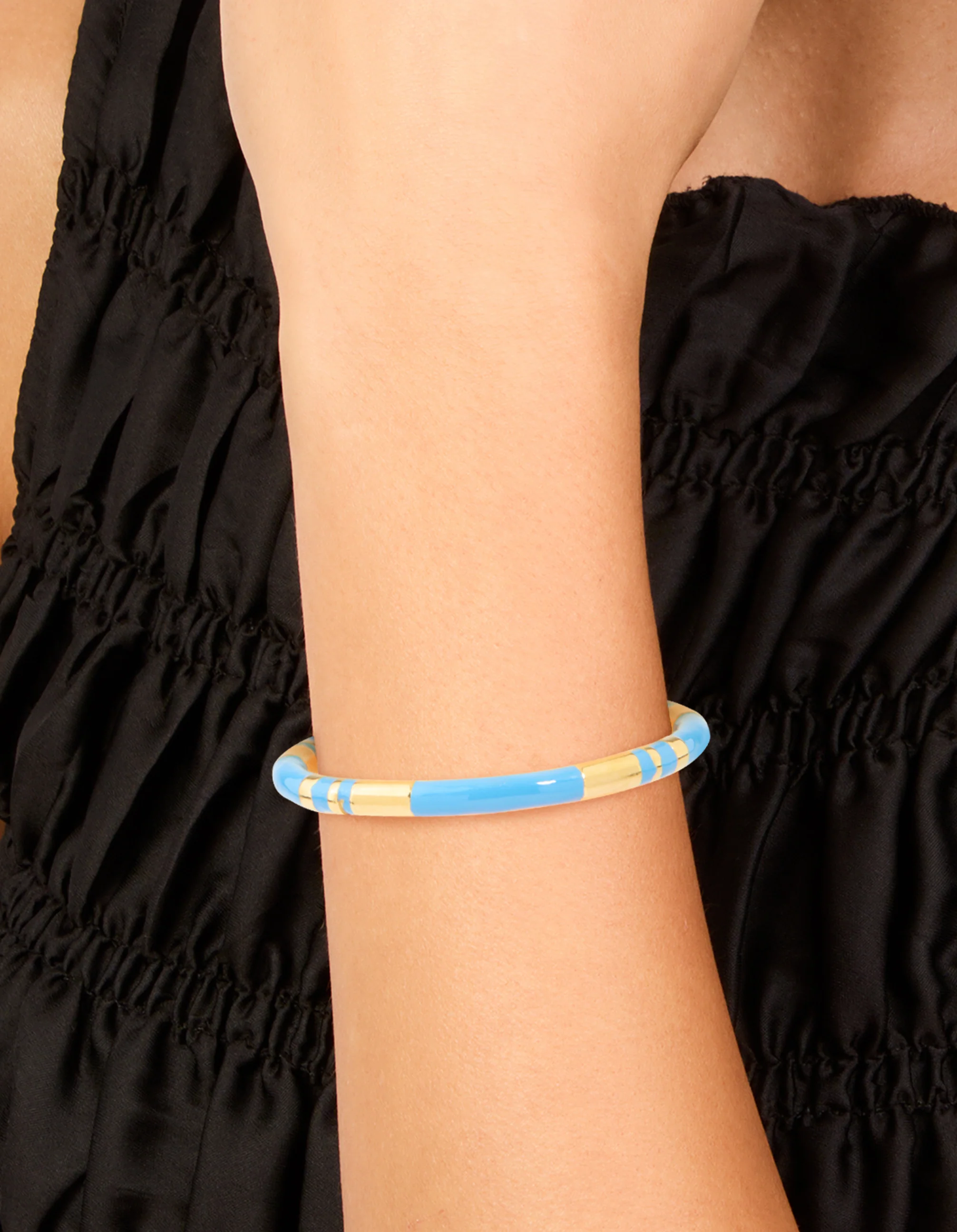 Waterproof Gold Plated Stainless Steel Stripe Blue Enamel Wrist Cuff - Image 6