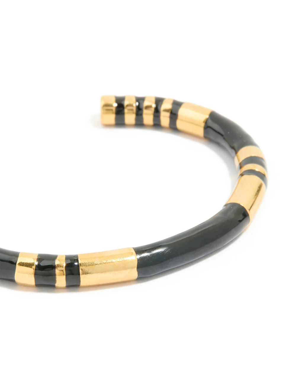 Waterproof Gold Plated Stainless Steel Striped Black Enamel Wrist Cuff - Image 4
