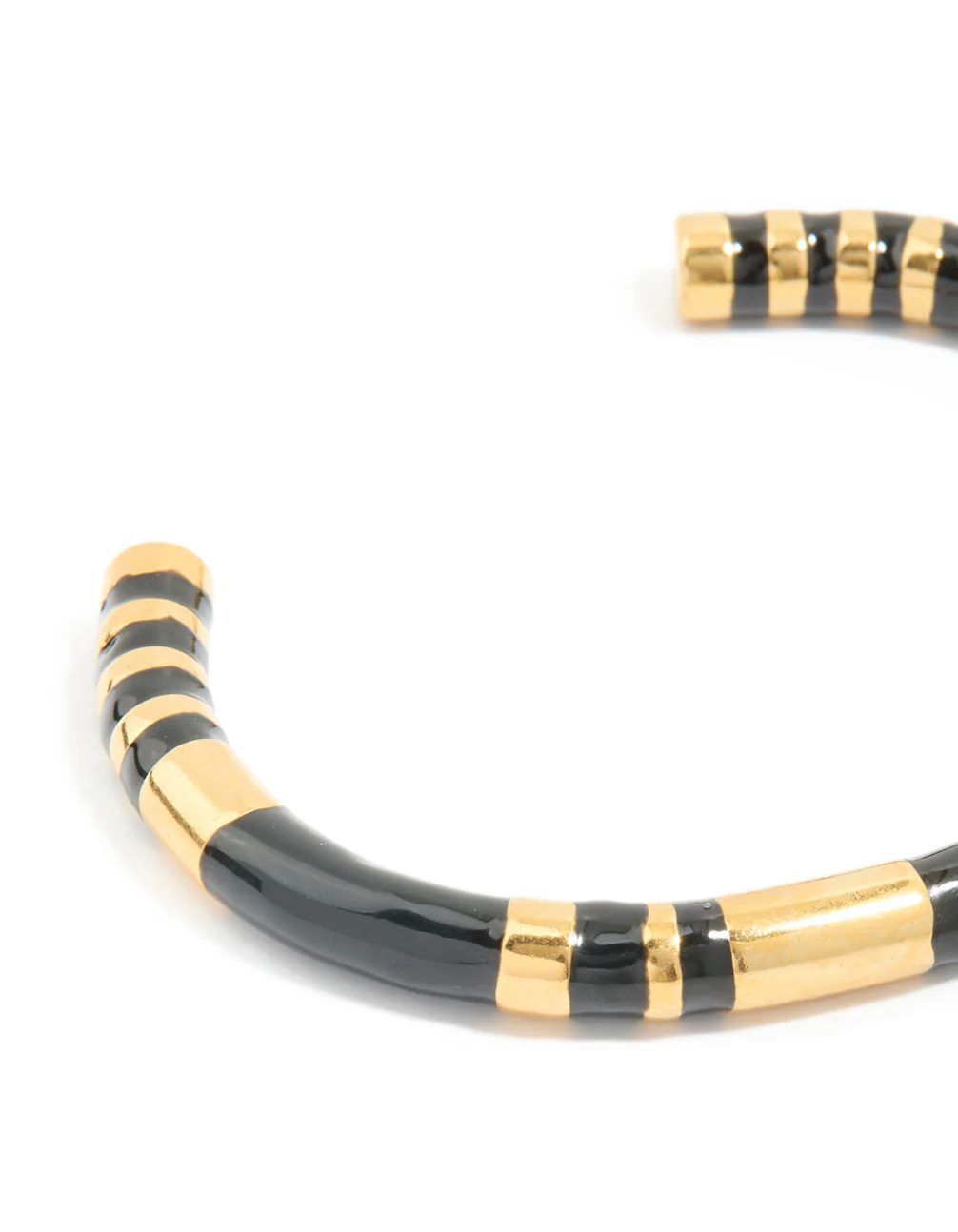 Waterproof Gold Plated Stainless Steel Striped Black Enamel Wrist Cuff - Image 5
