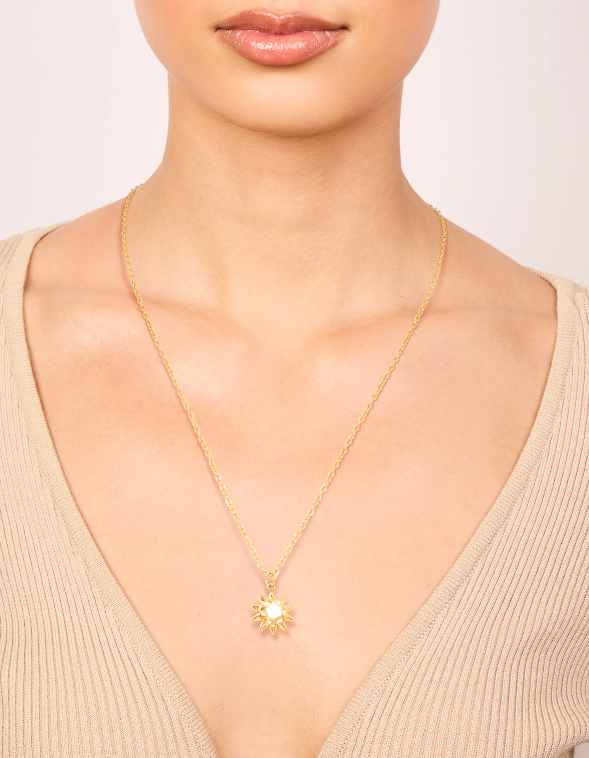 Waterproof Gold Plated Stainless Steel Sun Pendant Necklace - Image 4