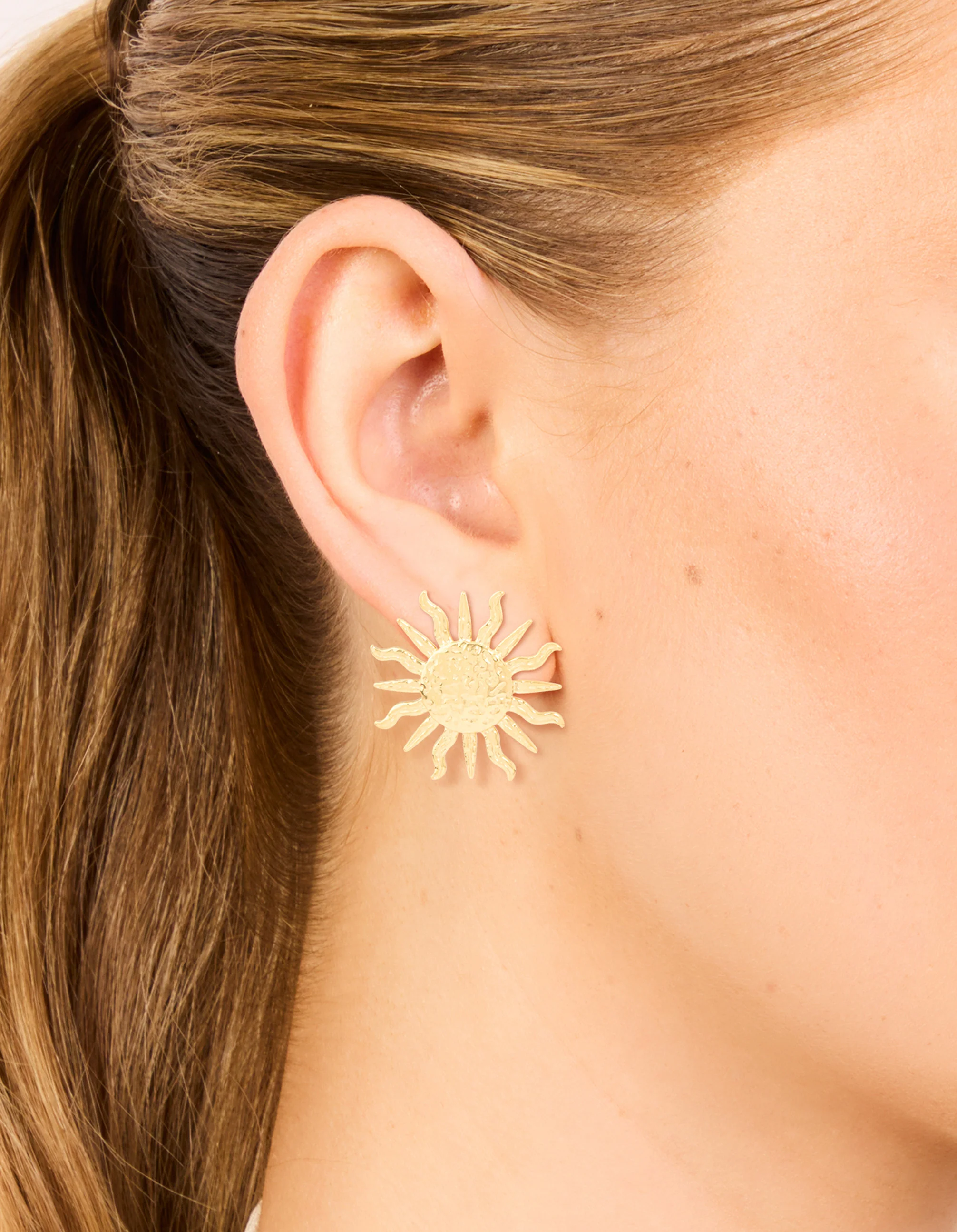 Waterproof Gold Plated Stainless Steel Sun Statement Stud Earrings - Image 6