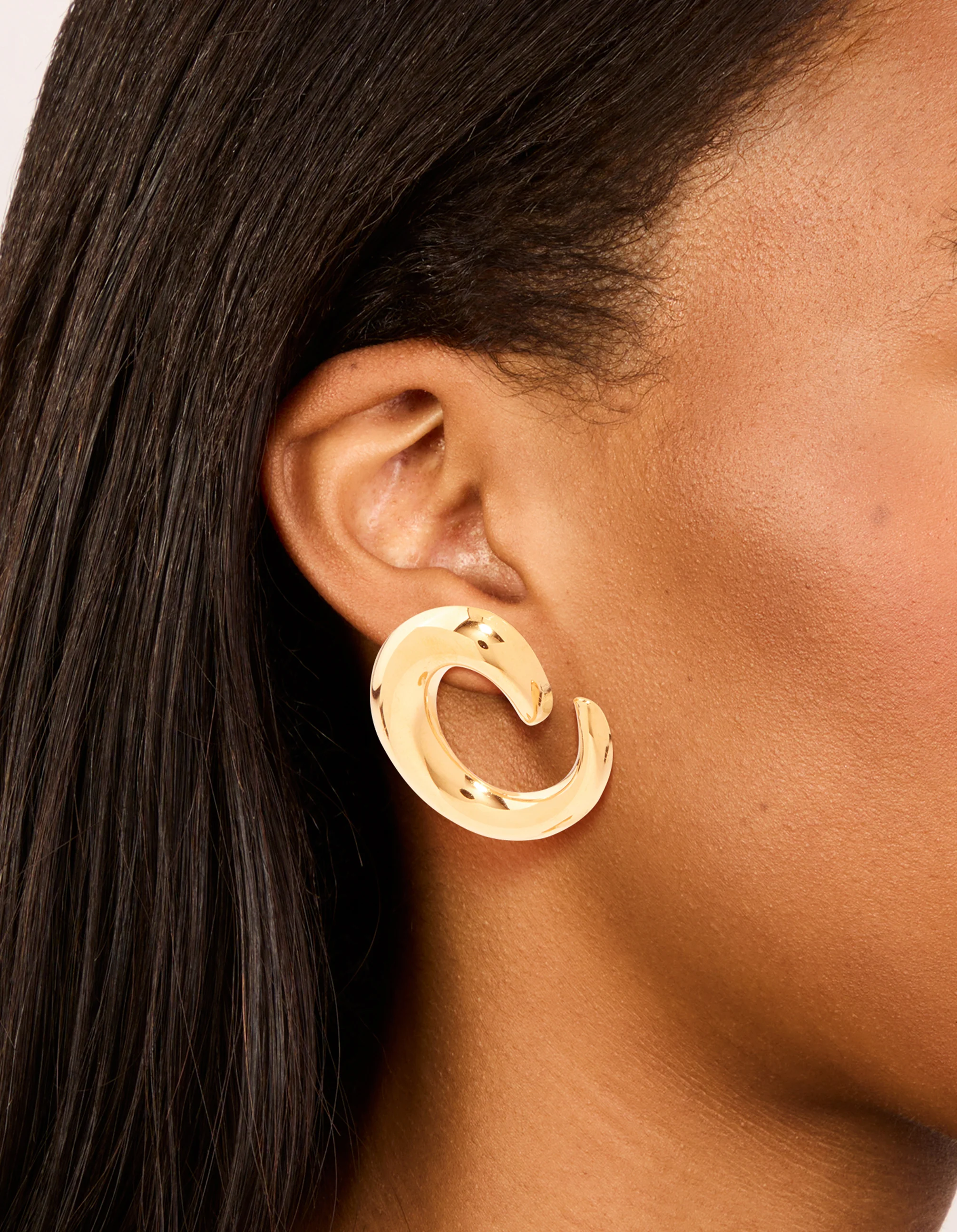 Waterproof Gold Plated Stainless Steel Swirl Statement Stud Earrings - Image 2