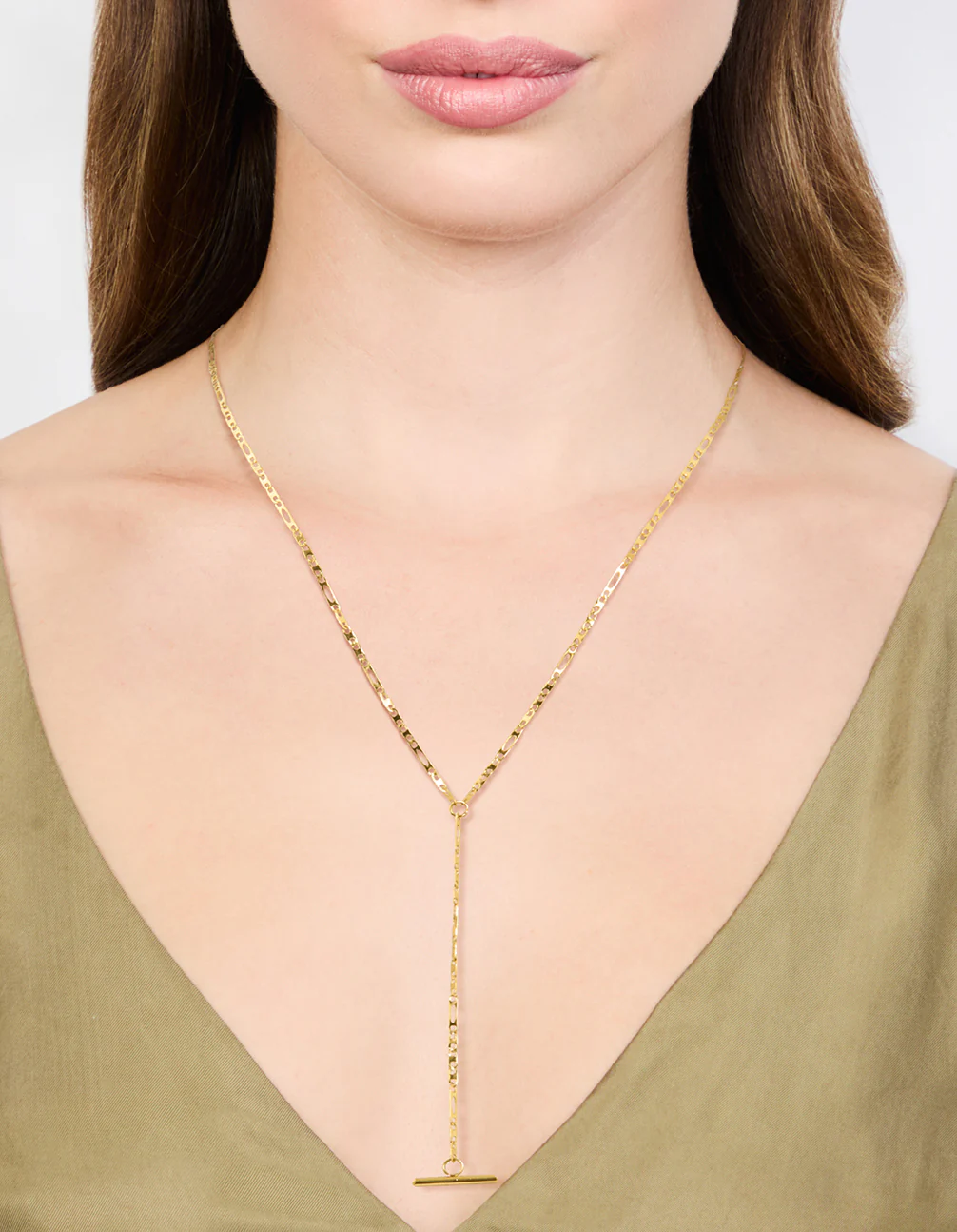 Waterproof Gold Plated Stainless Steel T-Bar Necklace - Image 2