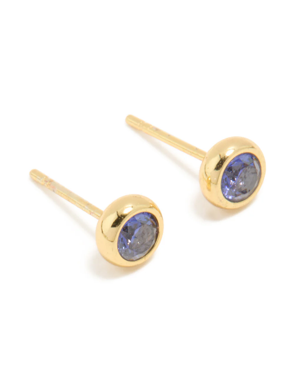 Waterproof Gold Plated Stainless Steel Tanzanite Cubic Zirconia December Birthstone Bezel Earrings - Image 2