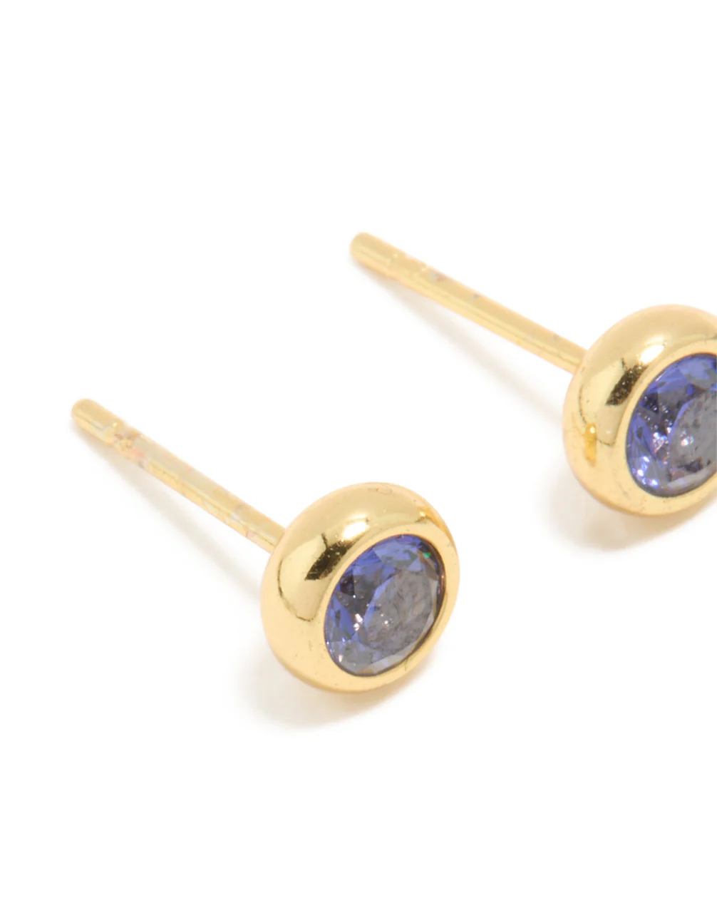 Waterproof Gold Plated Stainless Steel Tanzanite Cubic Zirconia December Birthstone Bezel Earrings - Image 4